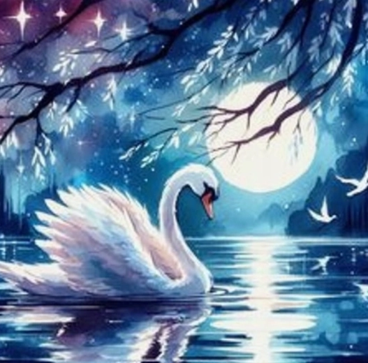 Diamantmalerei Schwan bei Vollmond 30 × 40 cm