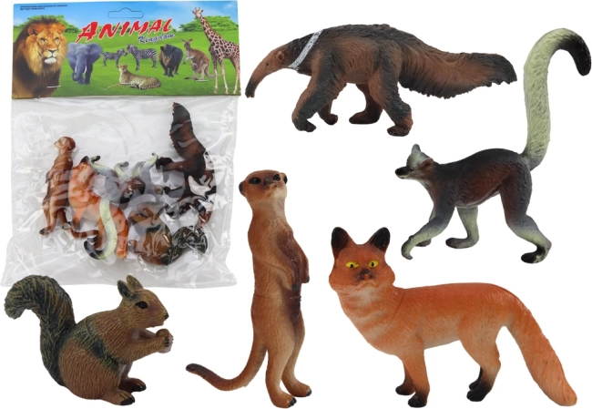 Tierfiguren Set 5 Stk.: Eichhörnchen, Erdmännchen, Ameisenbär, Fuchs, Lemur