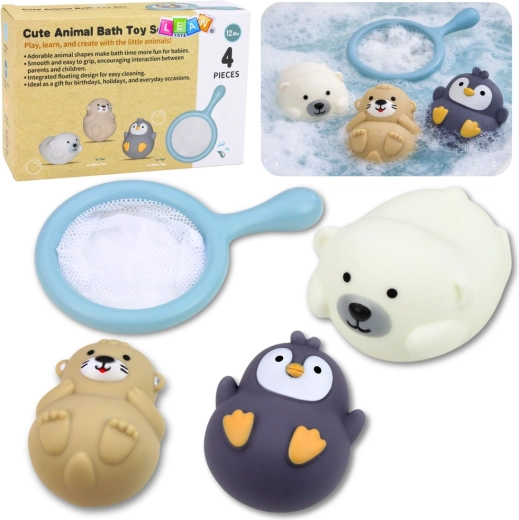 Badespielzeug-Set mit pastellfarbenen Tierchen und Netz, 4 Stk.