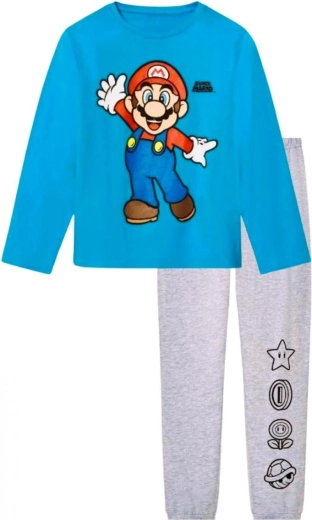Kinderpyjama Super Mario türkis-grau
