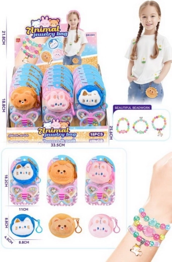 Plüsch-Etui mit Armbändern – Katze, Bär, Hase