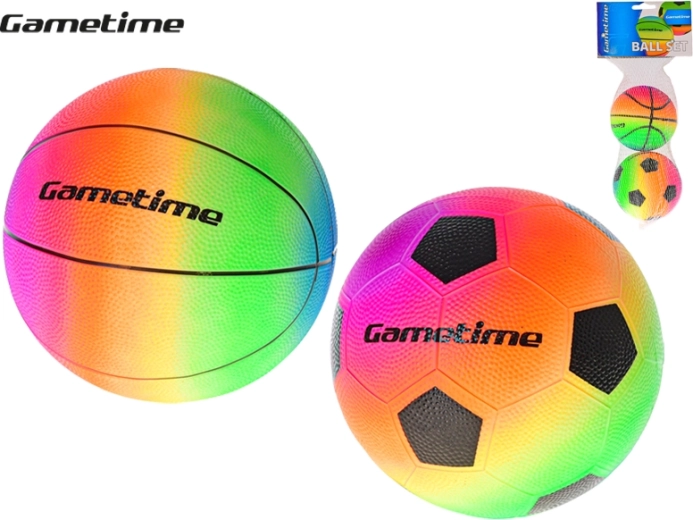 Regenbogenbälle Fußball und Basketball 10 cm, 2 Stück im Netz