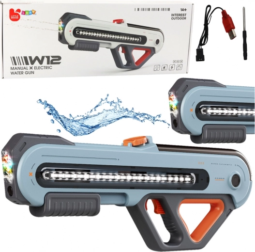 Große elektrische Wasserpistole mit LED-Beleuchtung grau 60 cm