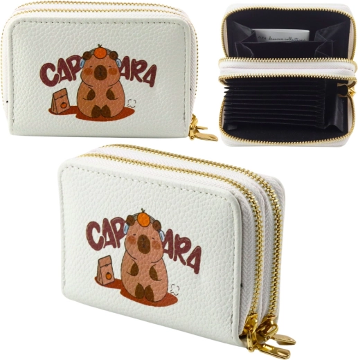 Weiße Geldbörse mit Capybara, zweigeteilt, Fächereinteilung, 12,5 × 8,5 cm