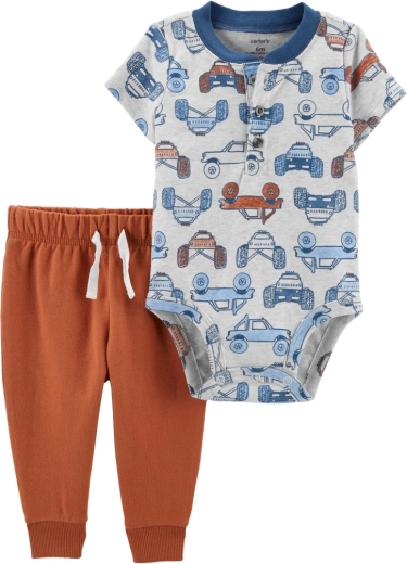 Carter's 2-teiliges Set für Jungen – Kurzarm-Body und Jogginghose Brown Cars Henley (6 M)