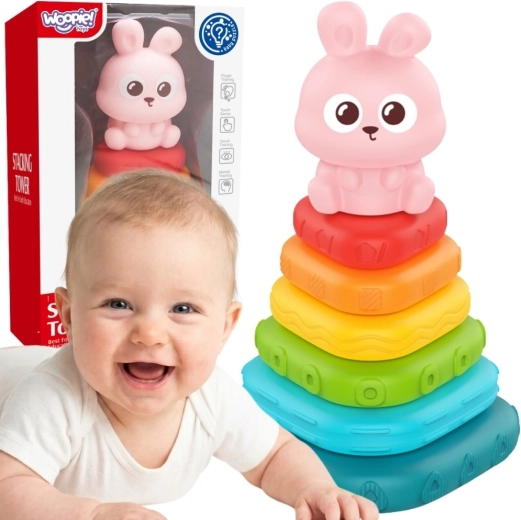 WOOPIE Baby Sensorik-Pyramide Häschen – Steck- und Stapelturm 6m+