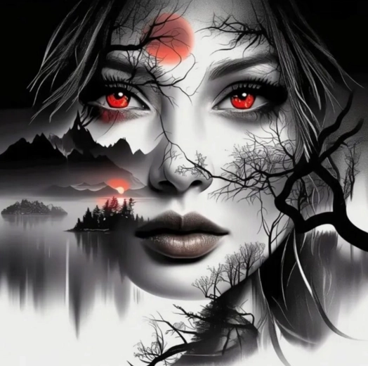 Diamantmalerei – Frau mit roten Augen 30 × 40 cm