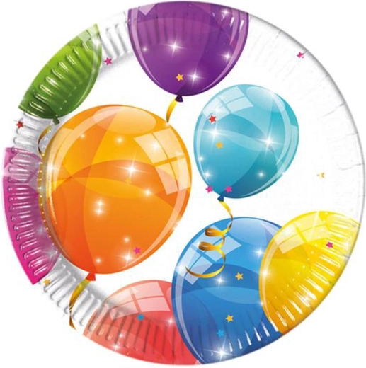 Pappteller mit Luftballons, 20 cm, 8 Stk.