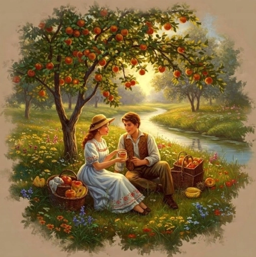 Norimpex Malen nach Zahlen Picknick für Paare unter dem Apfelbaum 40 × 50 cm