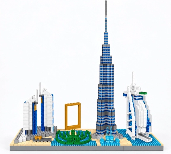 Berühmte Wahrzeichen Dubais in einem Modell