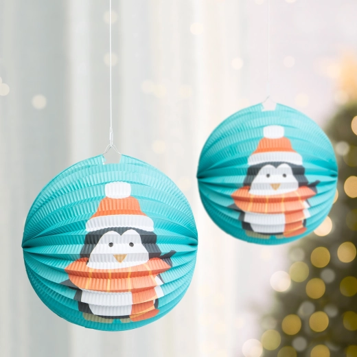 Weihnachtlicher Papierlampion mit Pinguin 25 cm
