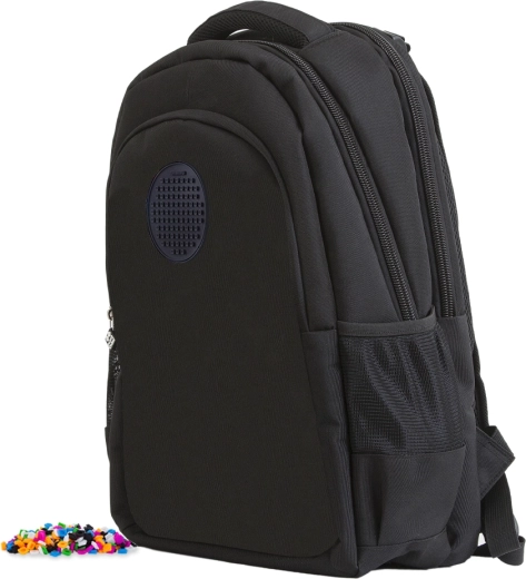 PIXIE CREW Studentenrucksack schwarz mit kleinem Panel