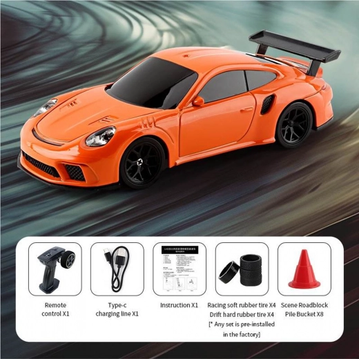RC Driftauto 1:43 orange mit Zubehör