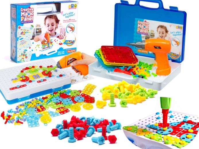 Kinder Baukasten mit Bohrmaschine und Schrauben - 151 Teile