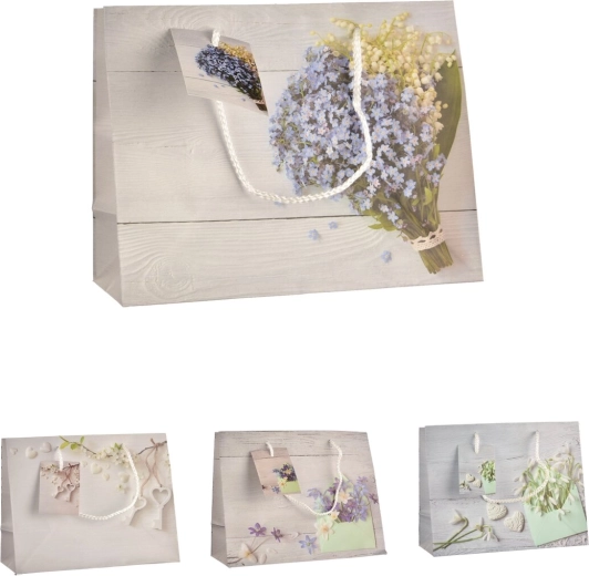 Geschenktüte mit Blumenmotiv 23 × 10 × 18 cm (4 Varianten)