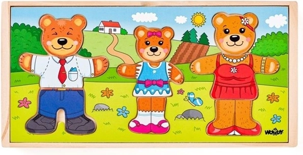 Holzkleiderschrank Bärenfamilie mit Einlegepuzzles – 54 Teile