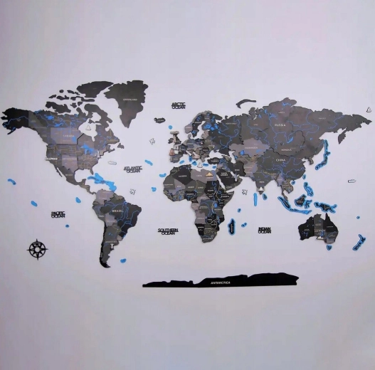 WOODEN CITY XXL-Holzweltkarte schwarz 200 × 110 cm