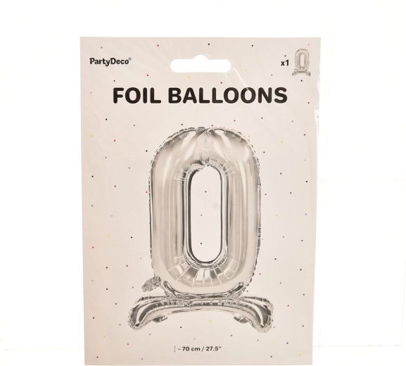 Selbststehender Folienballon Zahl 0 silber 70 cm