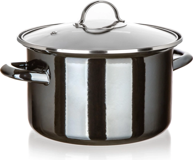 Emaille-Topf mit Glasdeckel 24 cm 3,7 l Metallic Black