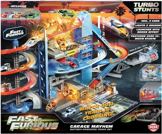Jada Toys Fast & Furious Mayhem-Garage mit 5 Fahrzeugen