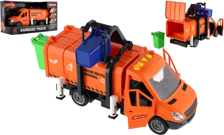 Müllwagen mit Licht, Sound und Mülltonne, 30 cm