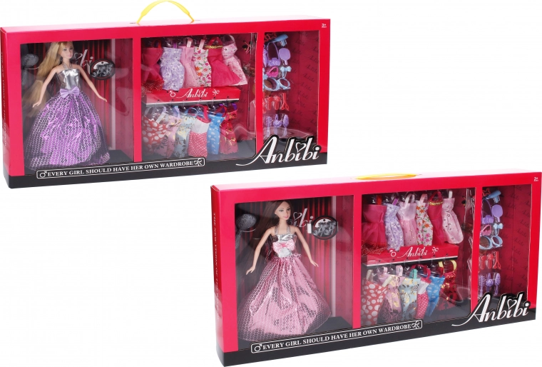 Puppe mit Kleiderschrank und Modeaccessoires