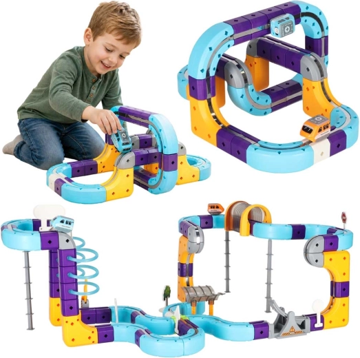 Magnetisches STEM-Baukasten-Set – Rennstrecke für Autos, 129 Teile