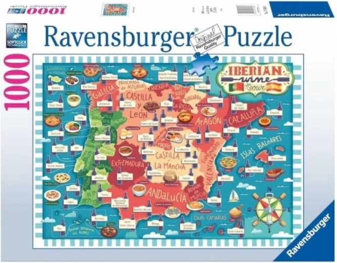 Ravensburger Puzzle Karte der Iberischen Halbinsel – Weinregionen, 1000 Teile