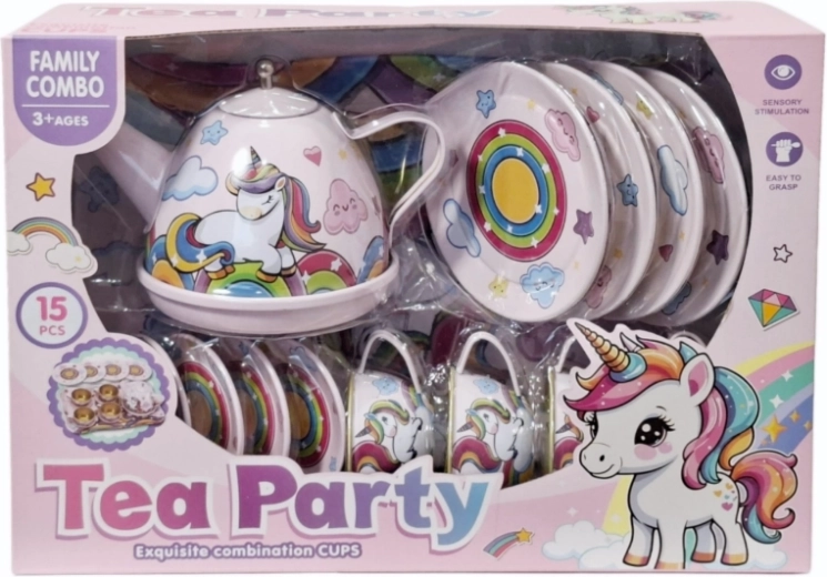Kinder-Teeservice mit Einhorn-Motiv (15 Teile)