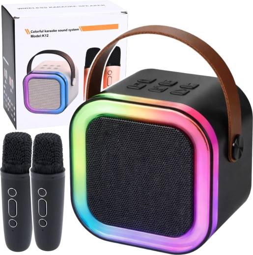 Kabelloses Karaoke-Set mit LED-Lichtern und zwei Mikrofonen