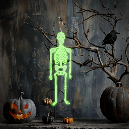 Halloween-Leuchtdekoration zum Aufhängen, Skelett, 32 × 11 cm