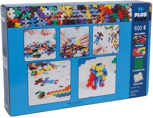 Baukasten PLUS-PLUS Mini Mix 600 Teile (Basic/Neon) + 2 Bauplatten