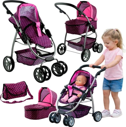 Puppenwagen Alice 2 in 1 – Rosa-lila mit Rädern