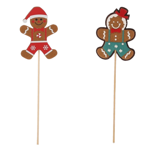 Weihnachtsdeko Lebkuchenmännchen am Stäbchen – dekorativer Stecker für Blumentöpfe und Arrangements