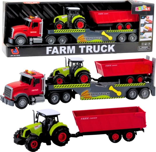 Set: Lastwagen mit Traktor und Anhänger – Licht und Sound, rot