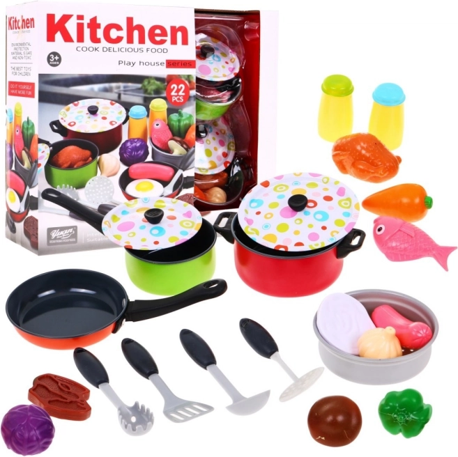 Farbige Kochset für Kinder 3+ mit Töpfen, Spielzeug und Küchenzubehör - 22 Teile