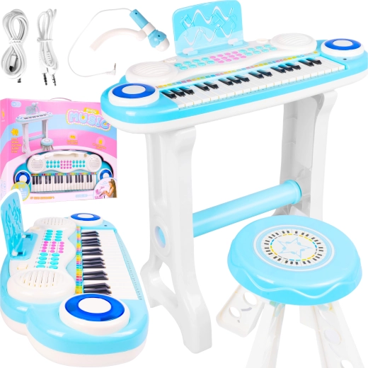 Elektronisches Kinderklavier mit Mikrofon und Hocker, MP3, blau
