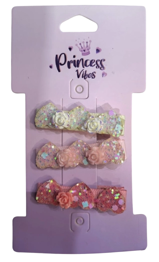 PINK Set glitzernder Haarspangen mit Rosenmotiv, 3 Stk.