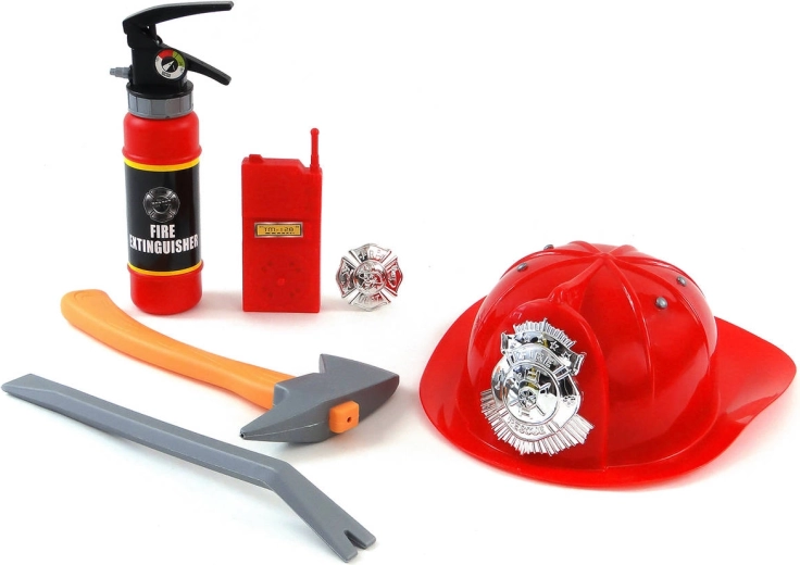 Kinder-Feuerwehrset mit funktionalem Feuerlöscher, der Wasser spritzt, und Helm