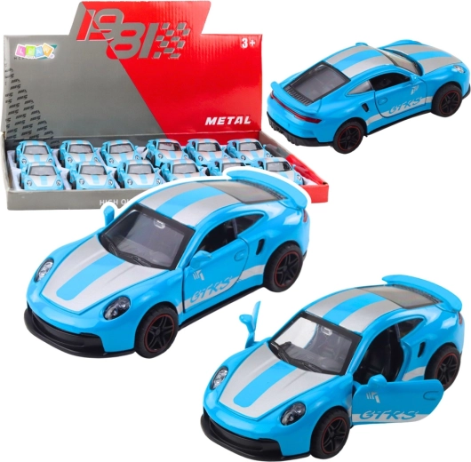 Metallsportwagen GTRS 1:43 mit Aufziehantrieb und öffnenden Türen – blau