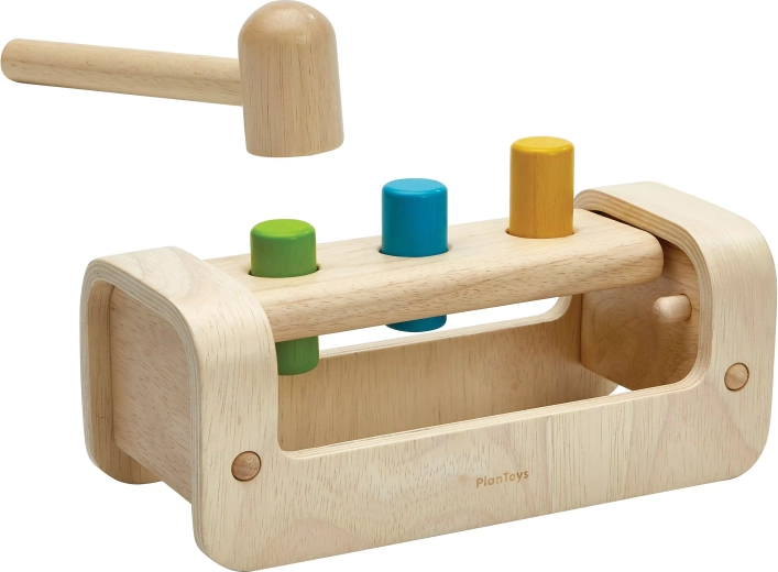 PlanToys Holz-Klopfbank mit bunten Zylindern