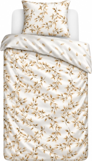 Baumwoll-Satin-Bettwäsche MILAGRO VERDE Zweige beige-weiß 140 × 200 cm