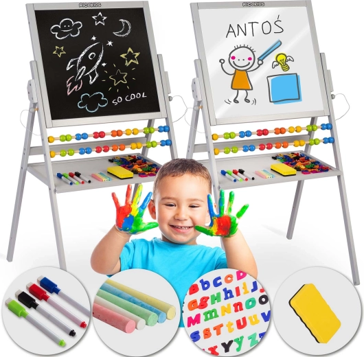 Magnetische beidseitige Kindertafel RICOKIDS – grau