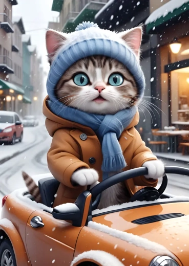 Wintermotiv mit einem niedlichen Kätzchen