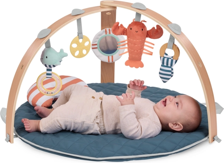 Klappbarer Holz-Spielbogen und 5 Spielzeuge zur sensorischen Stimulation