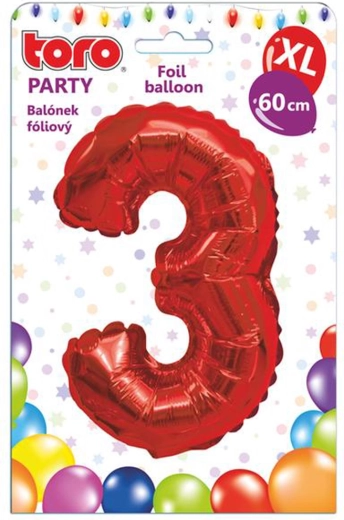 Folienballon Zahl 3, 60 cm, rot