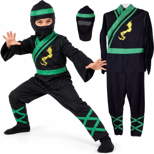 Kinder-Ninja-Kostüm mit grünen Details, Größe M