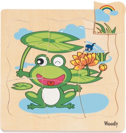 Holz-Schichtenpuzzle Entwicklung des Frosches