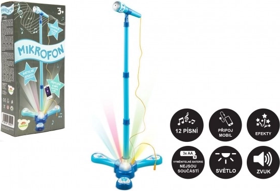 Kinder-Karaoke-Mikrofon auf Stativ mit Licht und Sound – Blau