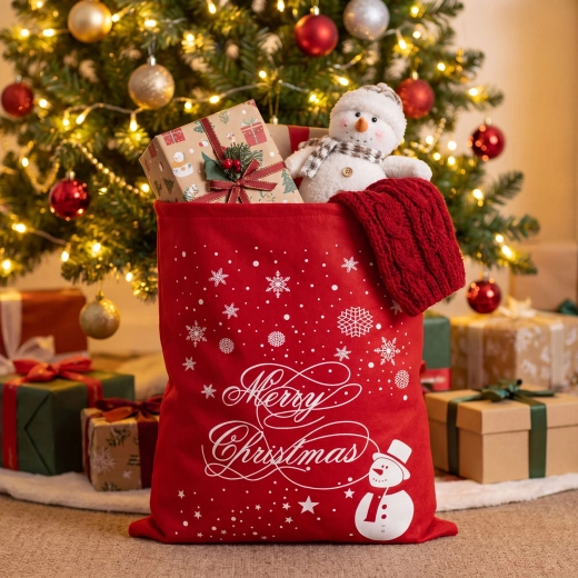 Weihnachtlicher Geschenksack aus Filz mit Schneemann 48 × 60 cm